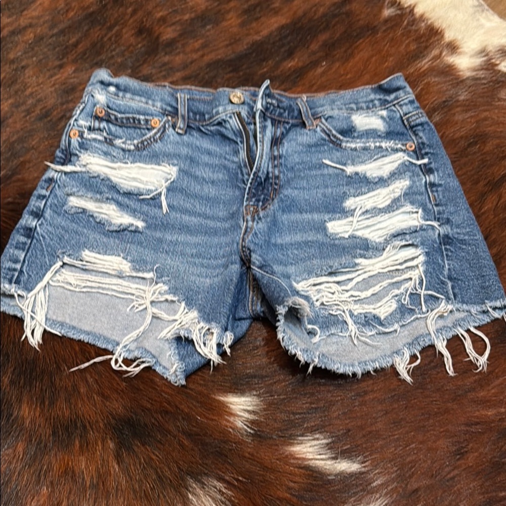 American Eagle Outfitters Blue Distressed Jean Shorts
